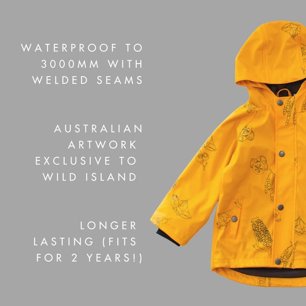 Wild Island Co Kids raincoat for boys+girls - Wild Island, Mustard Yellow (2-9yrs) Kids and Adults Quality Clothing Designed in Tasmania Australia 4