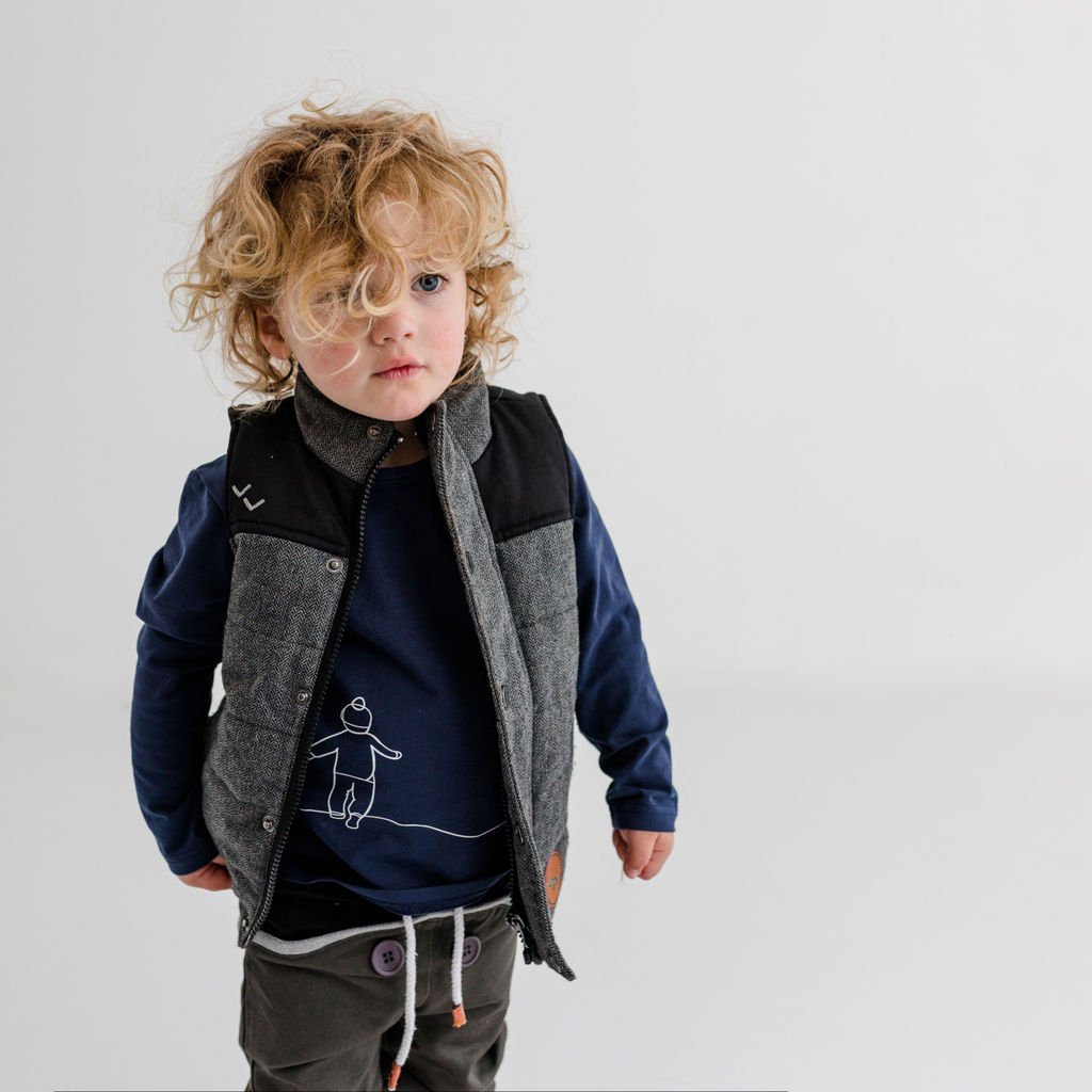 Warm kids puffer vest for boys girls Wild Island ethically made grey Wild Island Co