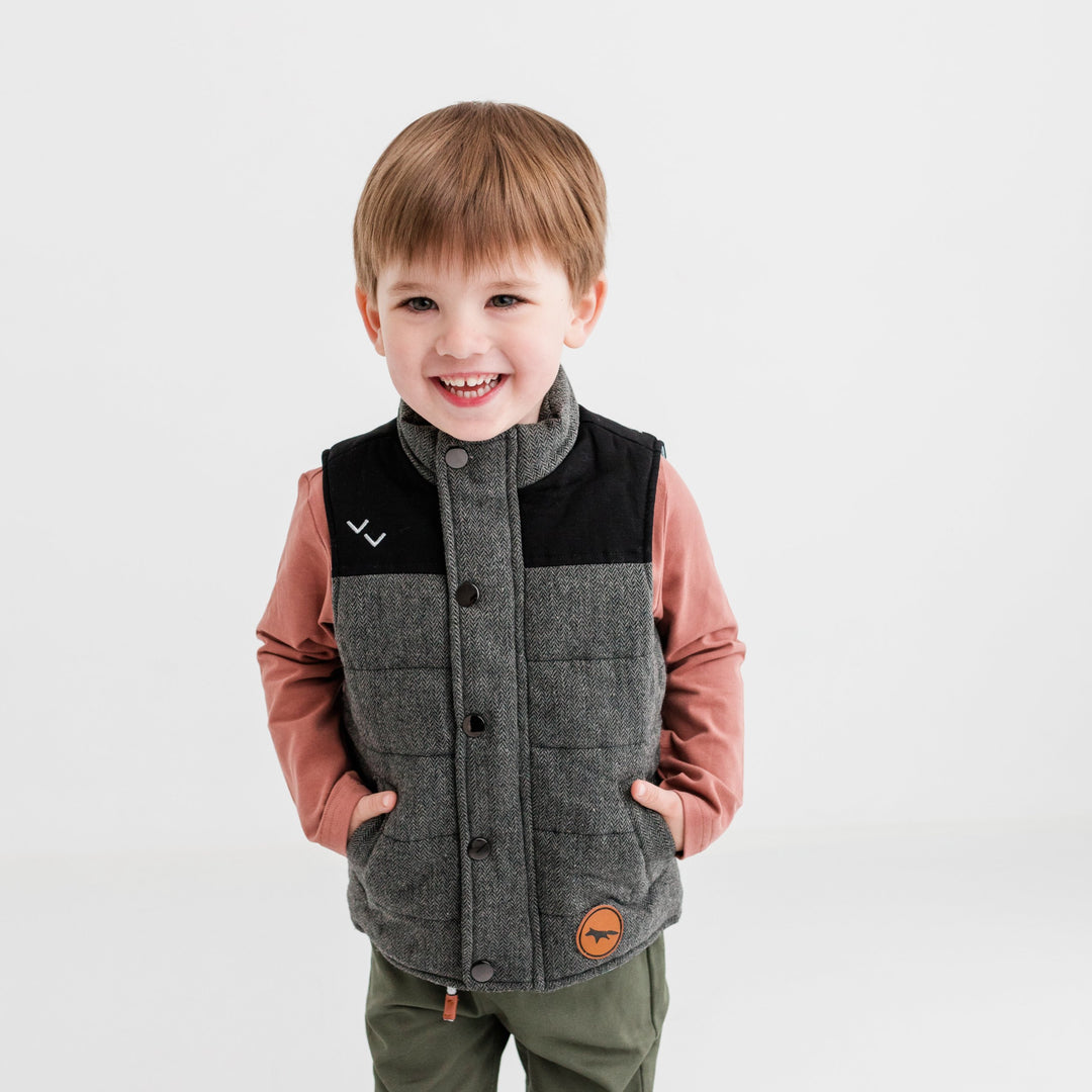 Warm kids puffer vest for boys girls Wild Island ethically made grey Wild Island Co